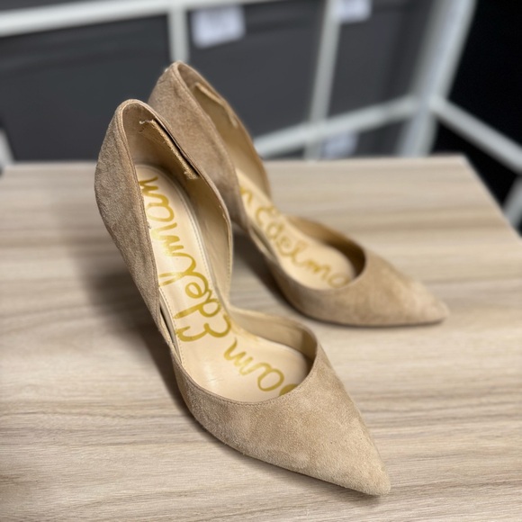 Sam Edelman Harlie Tan Nude Suede Pointed Toe 4” Heel Pumps Shoes - Picture 1 of 13